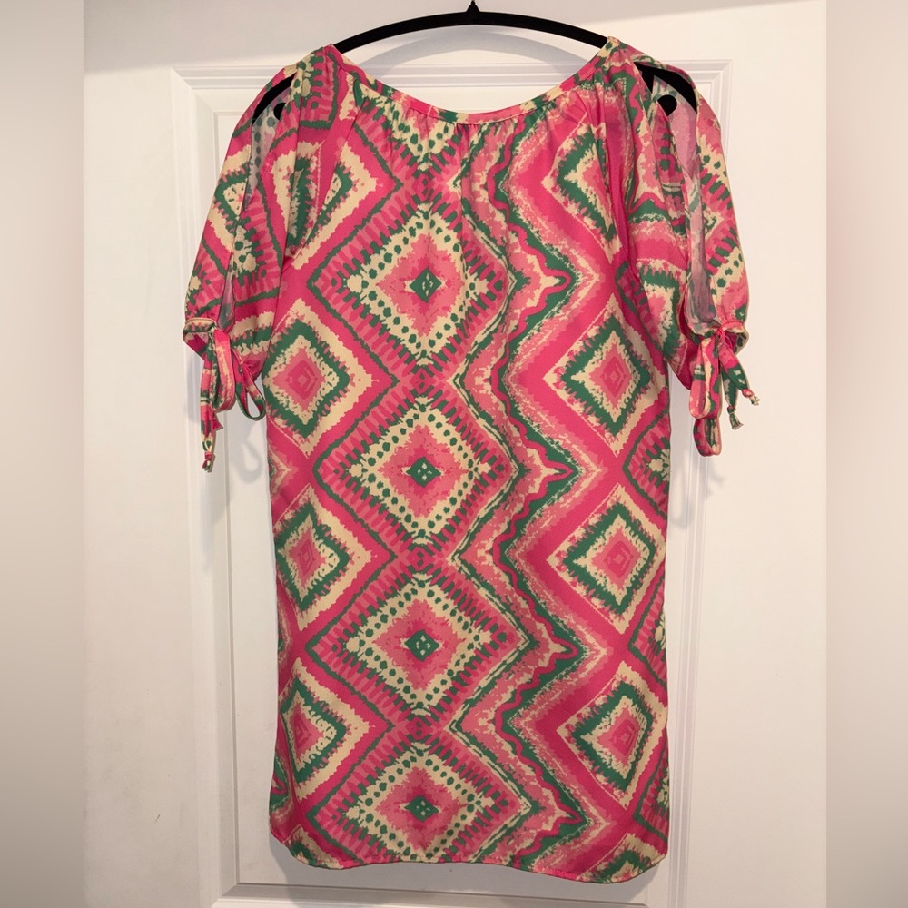 Vibrant Pink and Green Geometric Dress